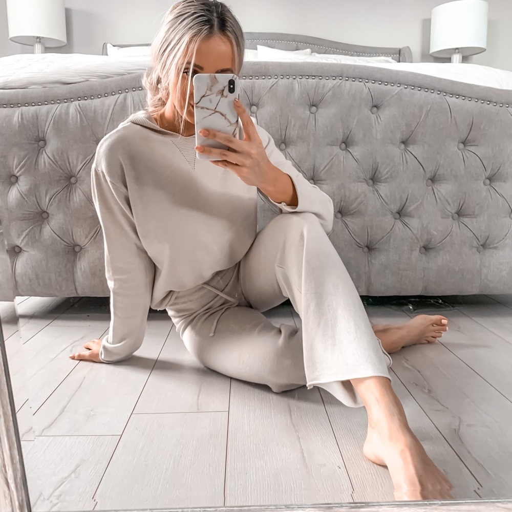 Two Piece Beige Loungewear Ultra Soft Knitted Set - Picture 2 of 11